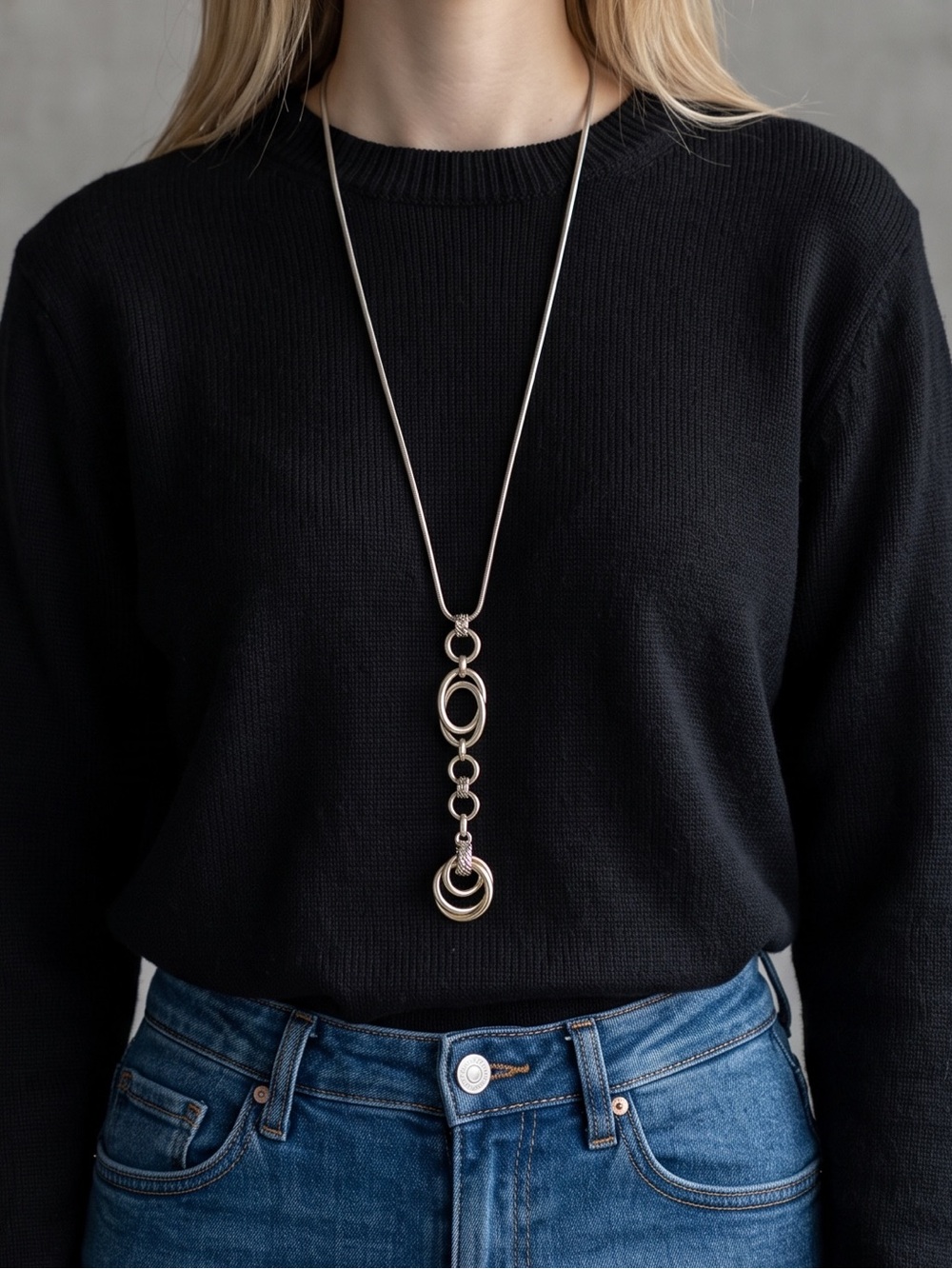 Long Silver Link Pendant Necklace
